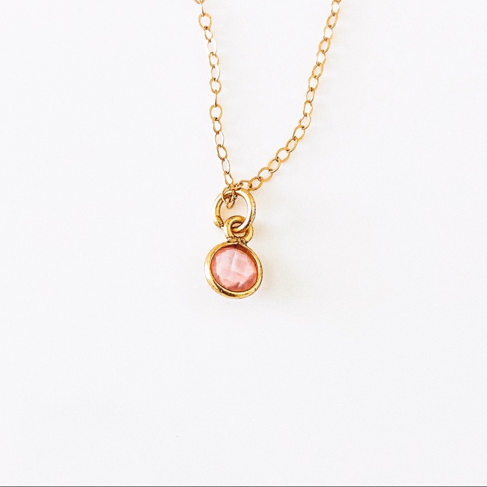 14k Gold Filled Pink Onxy Stone Dainty Necklace